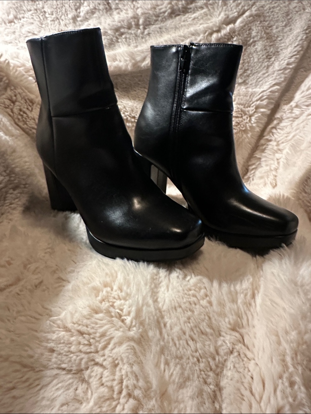 Worthington Black Leather Ankle Booties with Side Zip